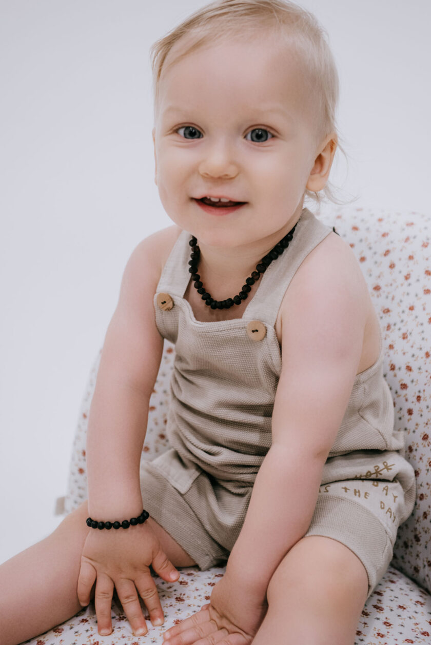 raw black amber teething necklace and bracelet for baby