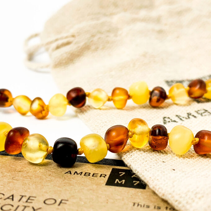 unpolished multi color amber choker