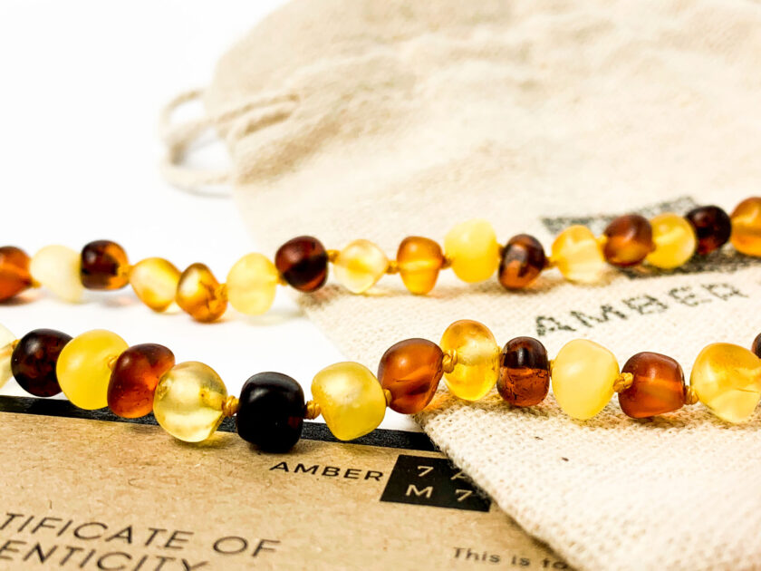 unpolished multi color amber choker