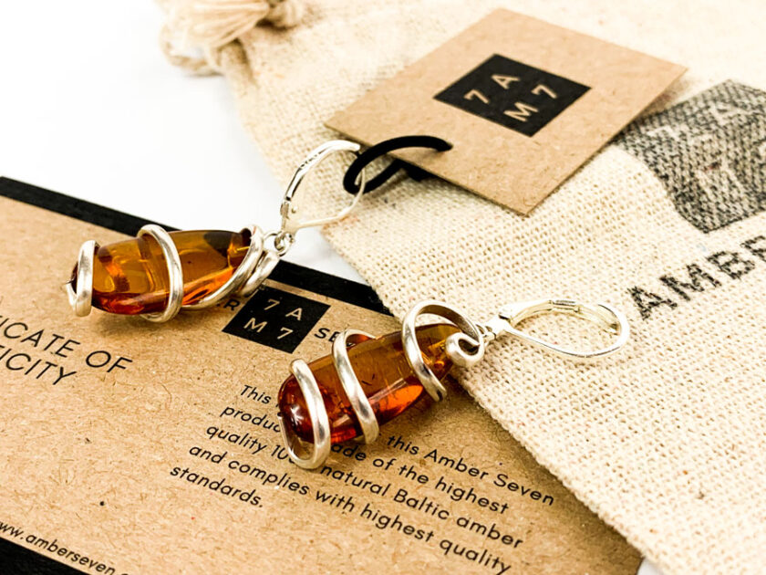 amber gemstone brown earrings