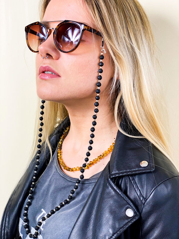 sunglasses chain of black amber