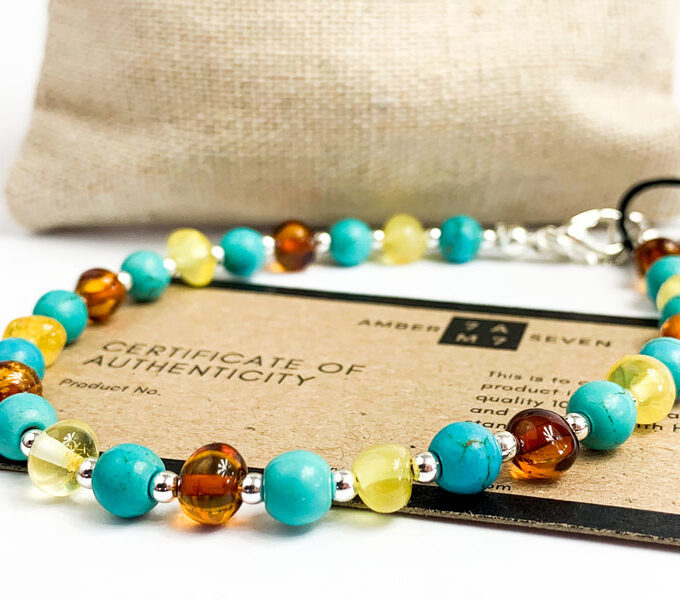 multi color baltic amber and turquoise anklet