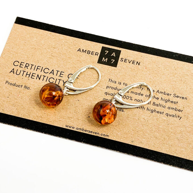 amber hanging sphere earrings