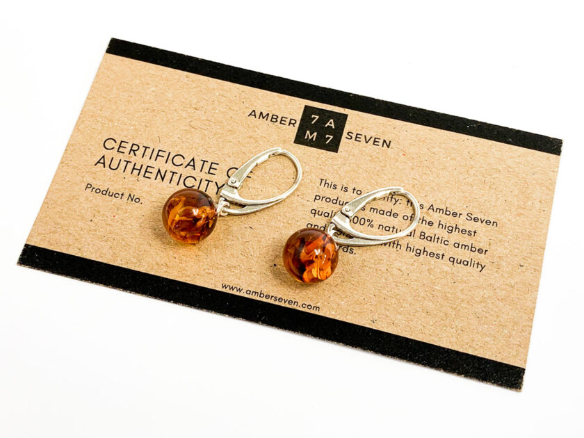 amber hanging sphere earrings