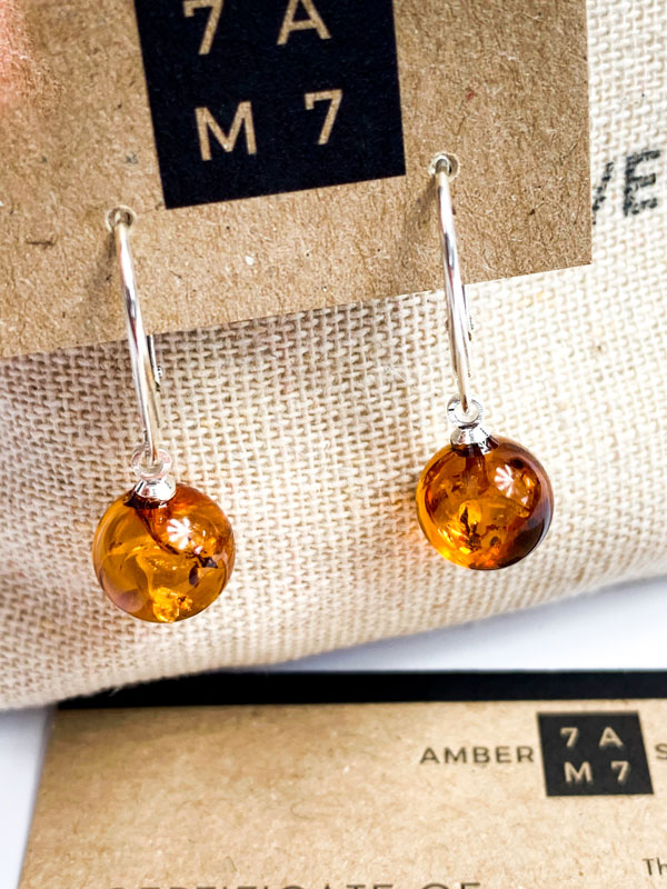 amber round hanging earrings