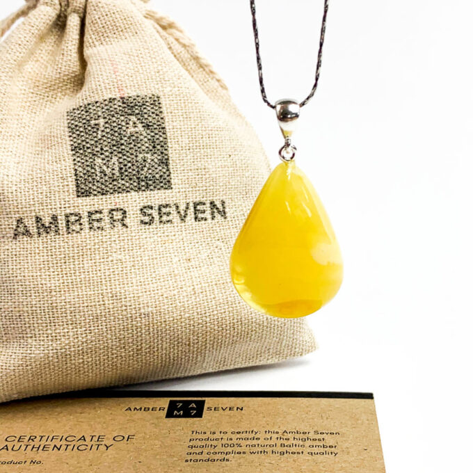 teardrop pendant genuine amber and sterling silver