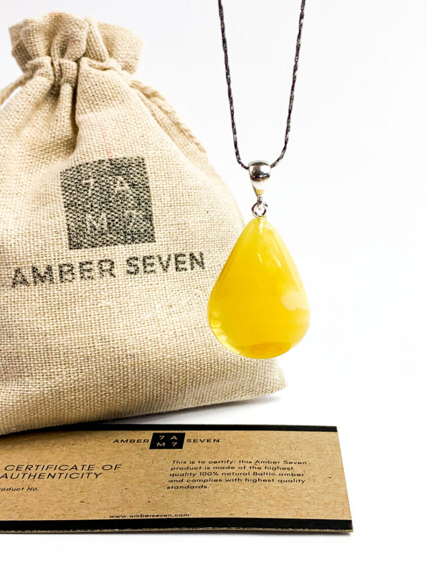 teardrop pendant genuine amber and sterling silver