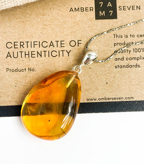 amber teardrop pendant cognac color