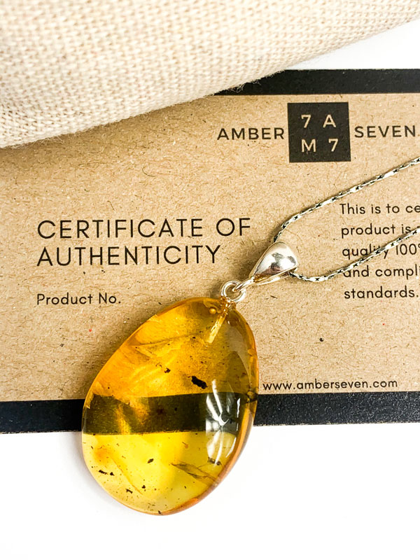 honey amber pendant with silver