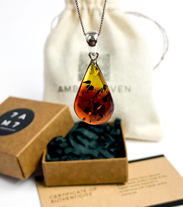 amber teardrop pendant necklace