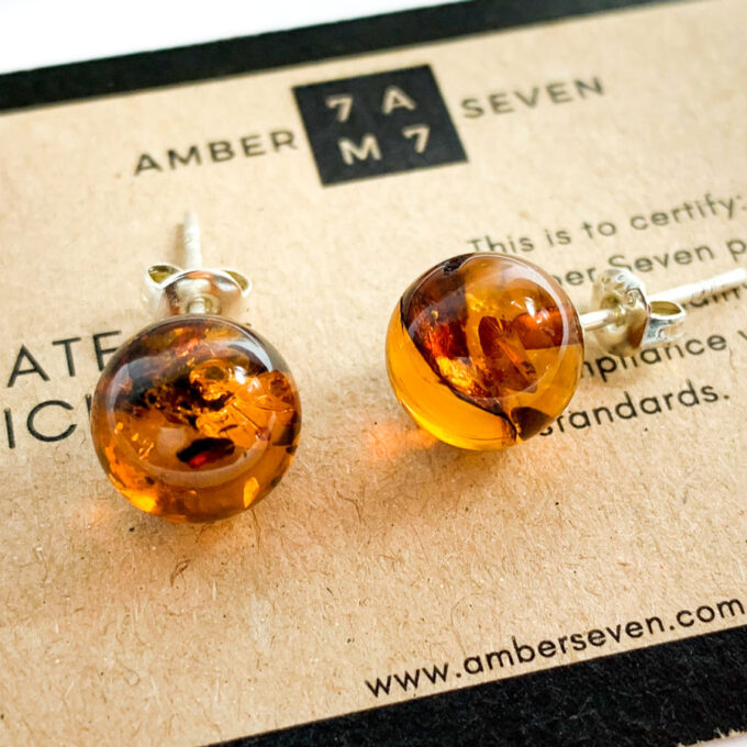 large amber stud earrings
