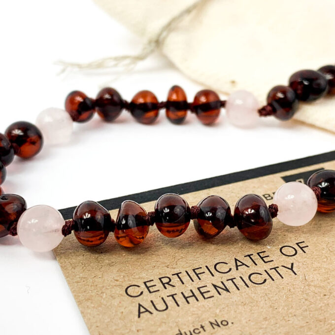 rose quartz and amber necklace