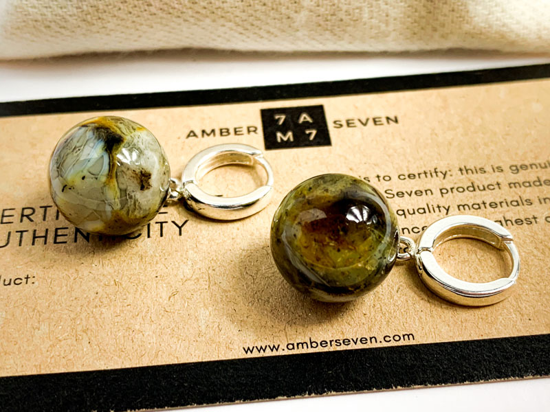 massive amber earrings with silver