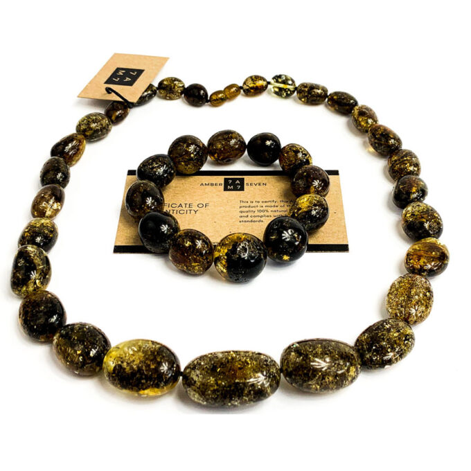 massive dark amber jewelry set