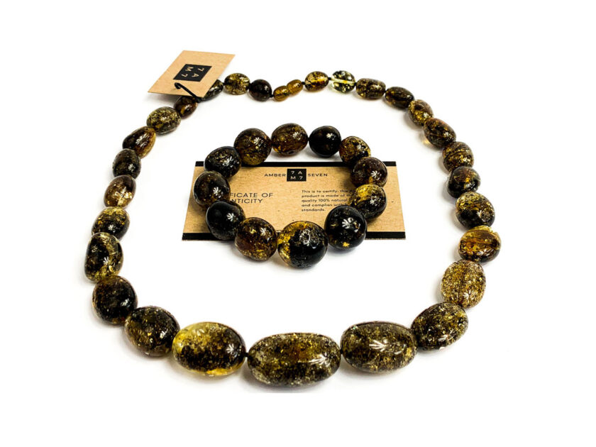 massive dark amber jewelry set