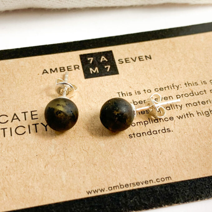 raw green amber stud earrings