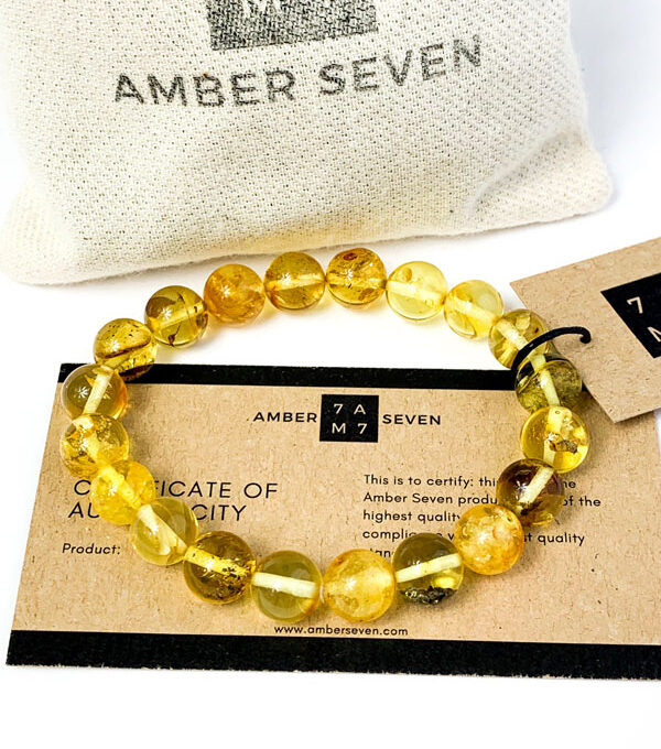 pulsera de cuentas redondas de ámbar amarillo