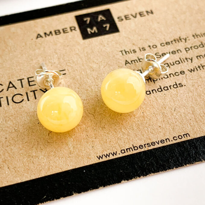 white amber stud earrings
