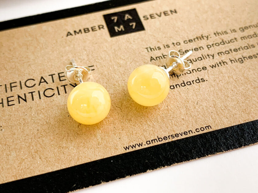 white amber stud earrings