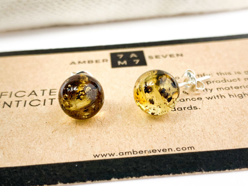 green amber stud earrings