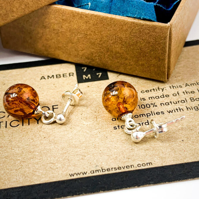 silver earrings with amber