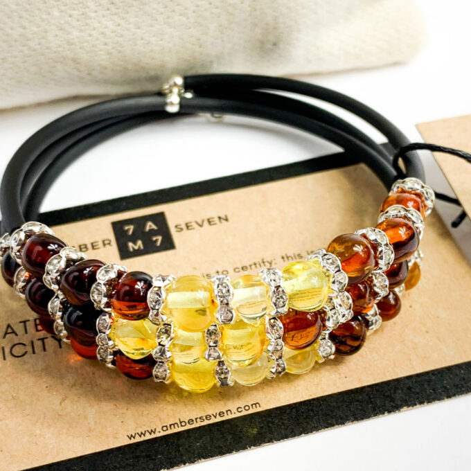 amber bracelet with leather