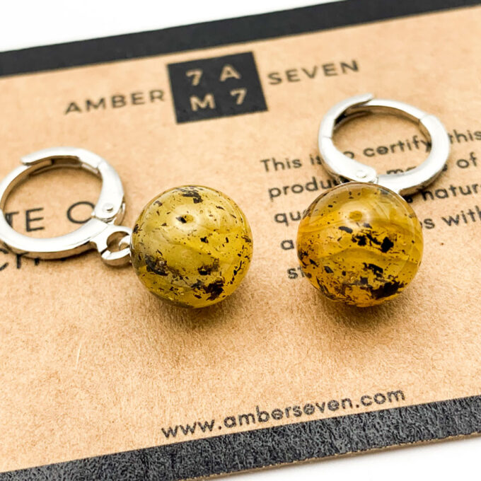 green amber earrings with inclusions