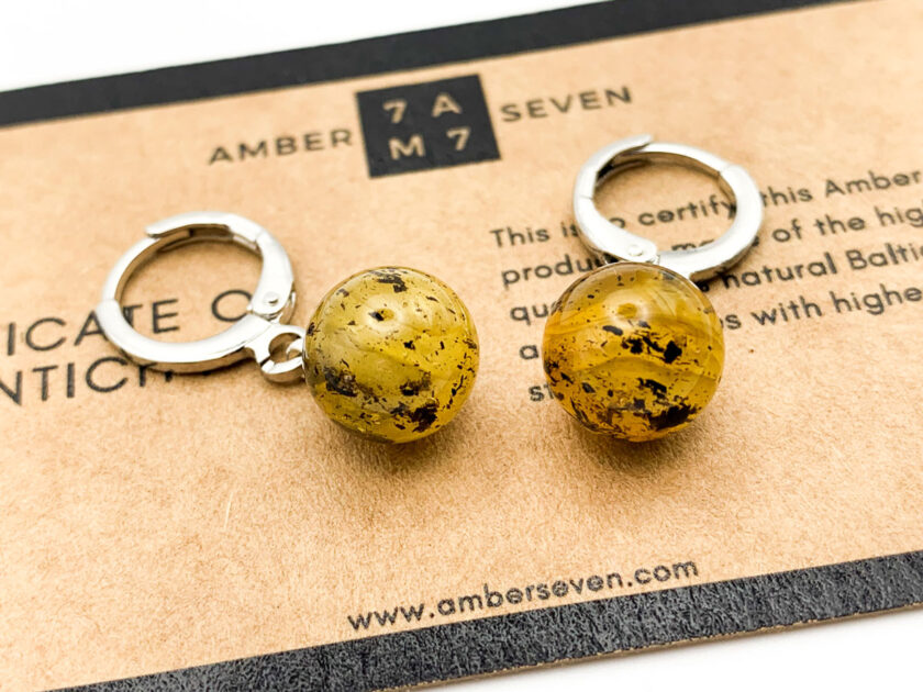 green amber earrings with inclusions